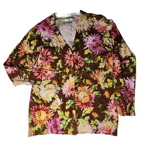 Floral Cotton Sweater Cardigan Blend Liz Claiborne Sz. Small